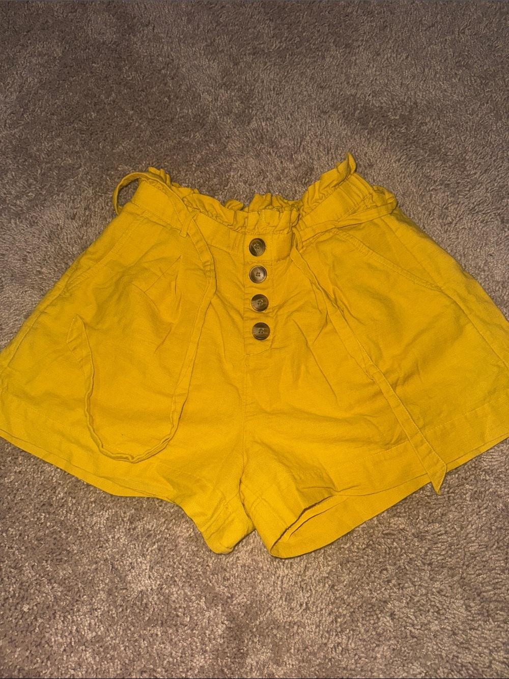 American Eagle Outfitters Yellow High-Waist Paperbag Tie Women’s Shorts